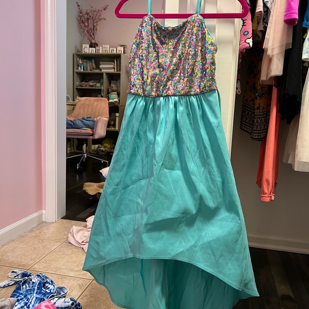 Girls Amy Byer sequin teal high-low dress size 7